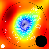 The Subaru weak lensing mass map (white contour) is overlaid on top of the AMiBA SZE measurement (color map) for the cluster Abell 2142